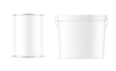 White plastic bucket mockup. Realistic vector illustration isolated on white background. Ready for your design. EPS10. © realstockvector