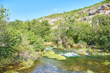 Naklejka na ściany i meble Krka national park in Croatia - lush green forest, waterfalls