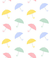 Obraz premium Vector seamless pattern of colored hand drawn doodle sketch umbrella isolated on white background