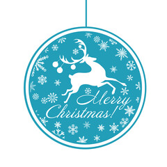 Christmas running deer with snowflakes. Merry Christmas. Christmas ball. Vector illustration