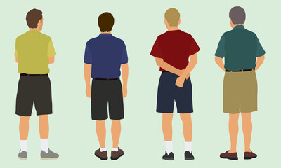 Middle Aged Men Dressed in Shorts Viewed from the Back