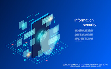 Data protection, information security flat isometric vector concept illustration