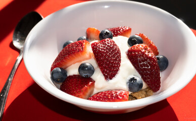 Yoghurt, blueberry and strawberry breakfast