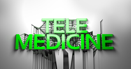 Green Telemedicine lettering against an abstract cracked white wall. 3d illustration