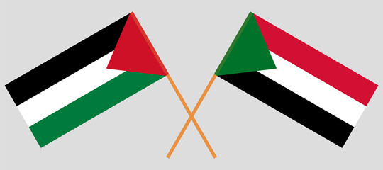 Crossed flags of Palestine and Sudan