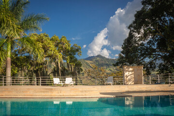Medellin, Antioquia / Colombia. January 20, 2019. Pool in the backyard house.