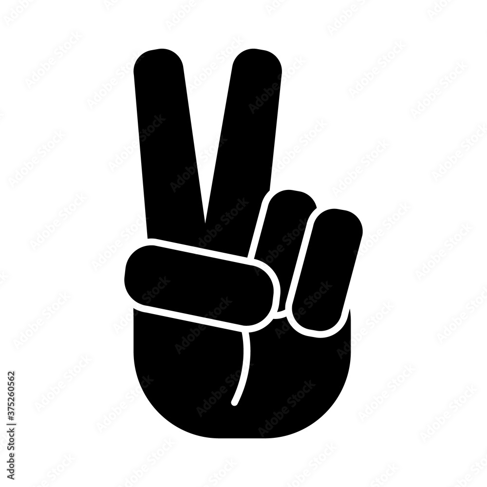 Wall mural hand with peace gesture icon, silhouette style