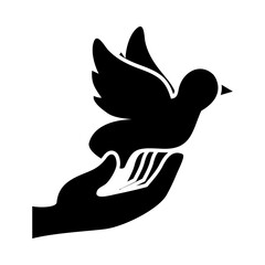 hand with peace dove icon, silhouette style