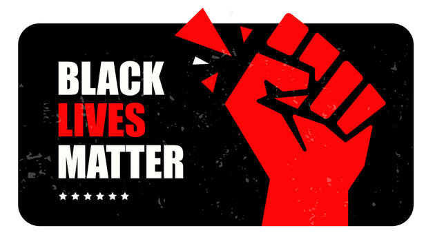 Big red fist close-up. A simple black card with the text Black kives matter