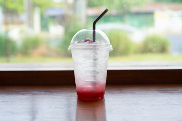 Strawberry juice drink on table