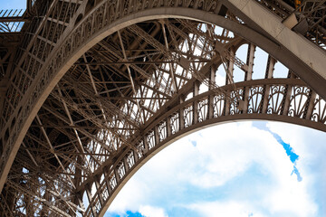 Fototapeta na wymiar Eiffel Tower close up construction in paris
