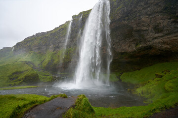 waterfall seljalandsfoss in iceland, one of the most famous and beautiful there is