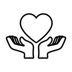 open hands with heart icon, line style