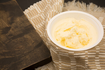 Bowl of fresh cream cheese spread.