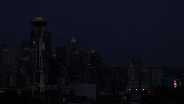 Time Lapse of the Seattle skyline and The Space Needle at night, Seattle, Washington, USA