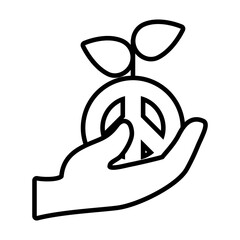 hand holding a peace plant icon, line style