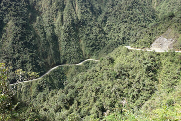 Bolivia Death Road - Downhill mountain Yungas Road panoramic view