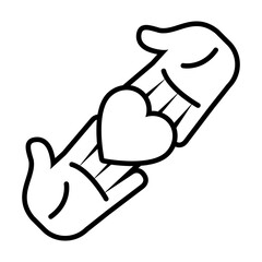hands touching a heart icon, line style