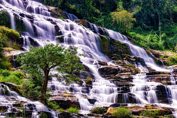 Mae Ya waterfall it beautiful most famous in Doi Inthanon National Park, Chiang mai, Thailand.