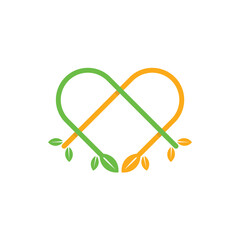 love and leaf logo, flat style design