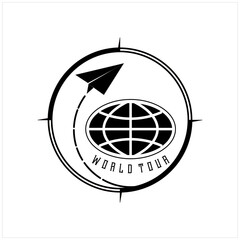 Silhouette Globe and Paper Plane for Worldwide Transportation or Travel Agent Logo Design