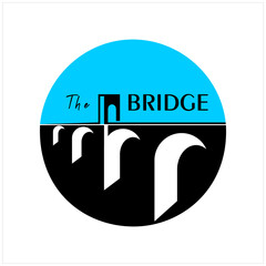 Vintage Bridge and Letter The Bridge Isolated with Circle Blue and Black Landscape Silhouette View Logo Design