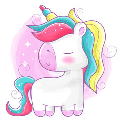cute unicorn painted in watercolors