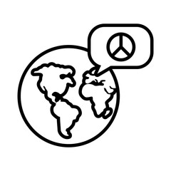 earth planet and speech bubble with peace symbol icon, line style