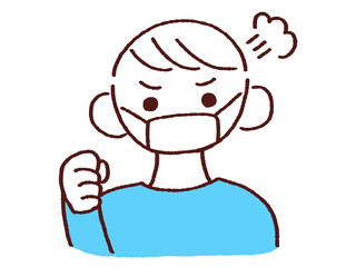 拳を握り怒る男性 正面 マスク姿