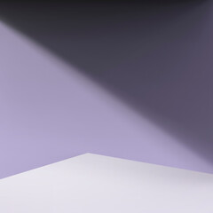 Space made of a lighted purple background and white floor.
