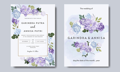 Fototapeta na wymiar Beautiful colourful floral frame wedding invitation card template Premium Vector