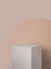 beige plate and marble box placed in beige background.