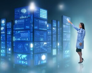 The doctor in telemedicine concept pressing buttons