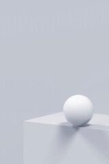 a white box and a small sphere on a light gray background.