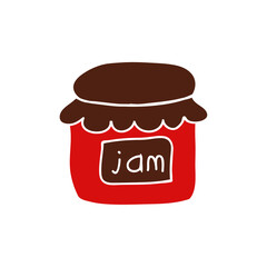 Strawberry jam in a glass jar vector icon.