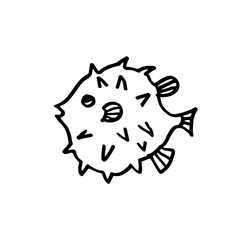 Porcupine fish doodle vector illustration.