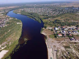 Aerial view of the saburb landscape (drone image). Near Kiev