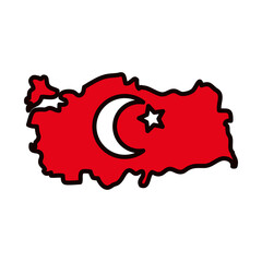 map of turkey with flag design, line and fill style