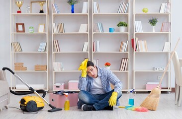 Man doing cleaning at home