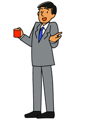 コーヒー片手に会話をするビジネスマン