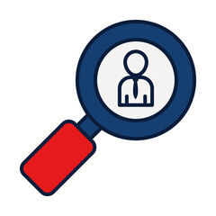 elections concept, magnifying glass looking the candidate, line and fill style