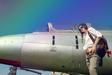 Obraz premium girl pilot wearing helmet