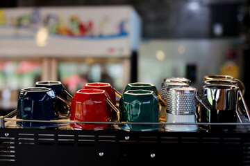 empty cups for coffee or tea in shop.