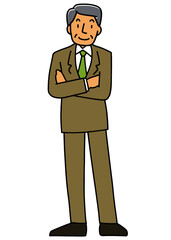 笑顔で腕組みして立つシニア男性