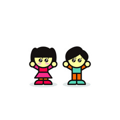 Obraz na płótnie Canvas two fun kids boy and girl cartoon character illustration design vector