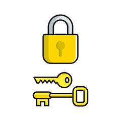 locked and key cartoon illustration object design vector