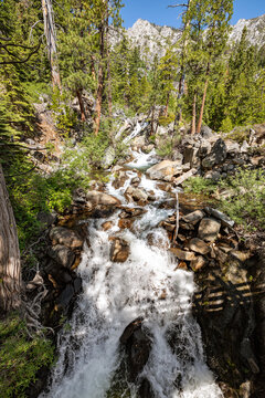 Image of a waterfall along the Eagle Falls Trail in South Lake Tahoe.