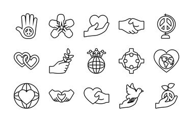 Obraz premium icon set of peace and hearts, line style
