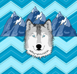 Diseño de Husky sobre montañas de nieve.