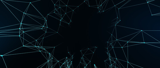 Abstract futuristic - technology with polygonal shapes on dark blue background. Design digital technology concept. 3d illustration.